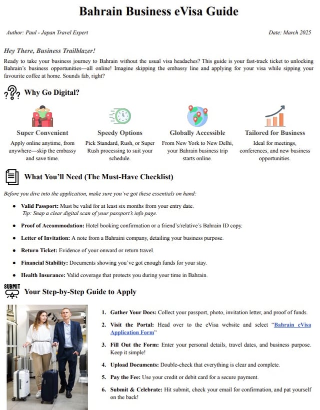 Cover of Bahrain Business Evisa Guide