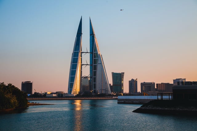 Bahrain World Trade Center In The Evening
