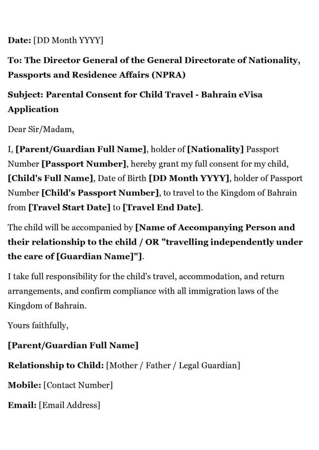 Consent Letter Sample For Child Minors