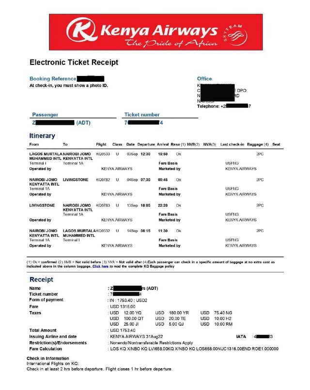 Document Confirming Onward Journey