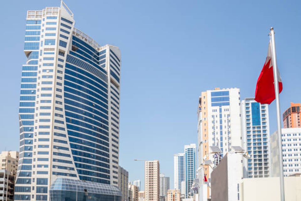 Modern residential and office buildings in Juffair district